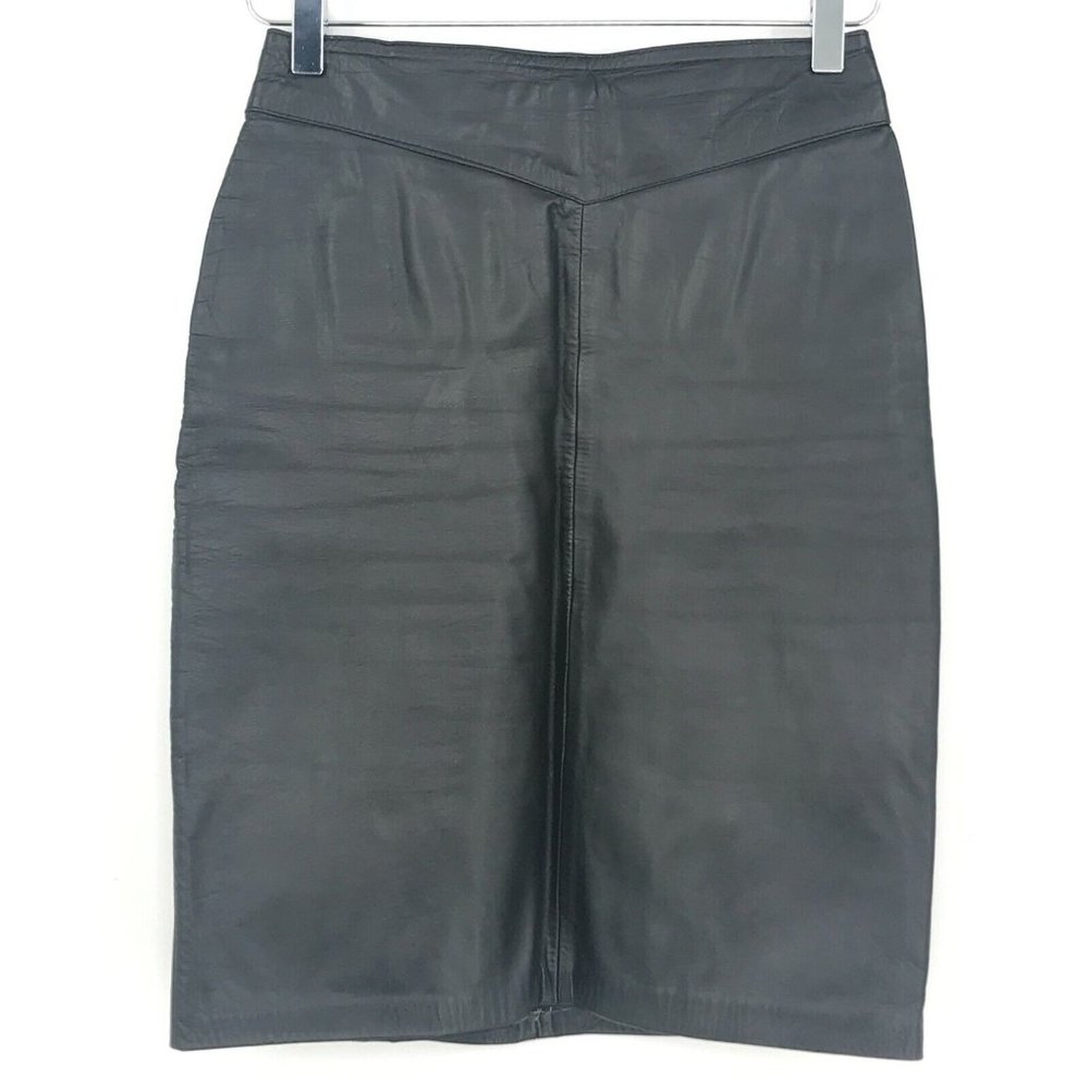 VINTAGE Womens Black Leather Skirt XS Mexico 32 Retro 90s Moto Goth Punk Rock